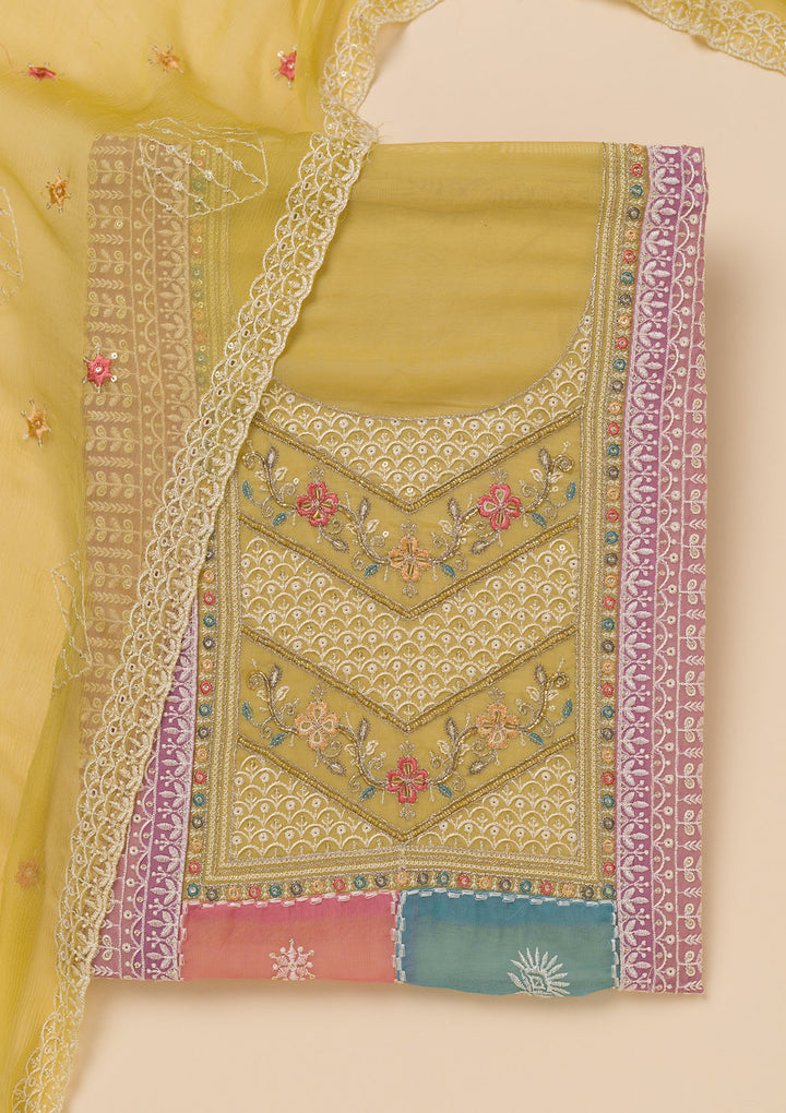 Mehendi Threadwork Organza Unstitched Salwar Suit