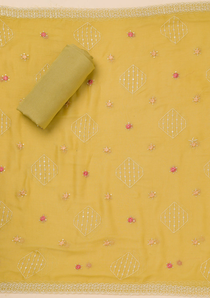 Mehendi Threadwork Organza Unstitched Salwar Suit