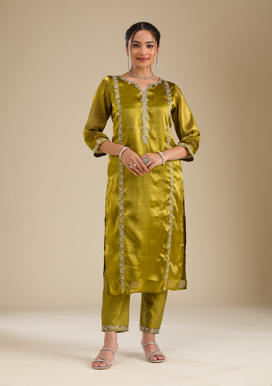 Mehendi Zariwork Crepe Readymade Salwar Suit