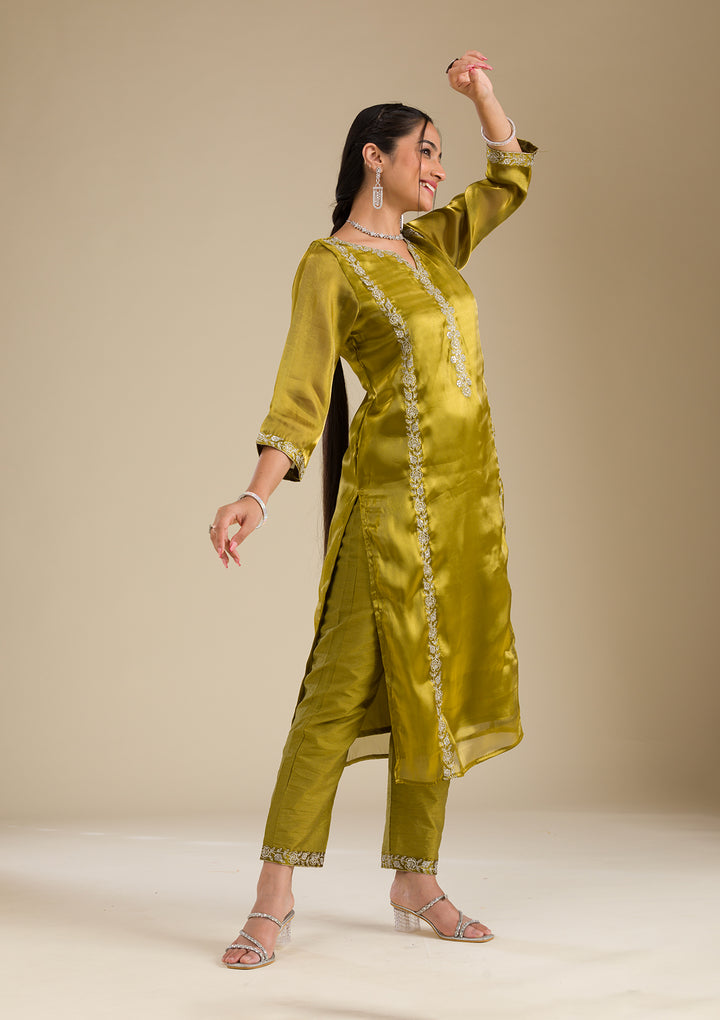 Mehendi Zariwork Crepe Readymade Salwar Suit