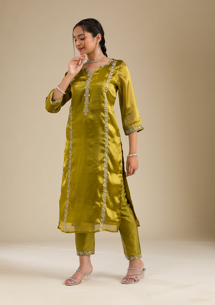 Mehendi Zariwork Crepe Readymade Salwar Suit