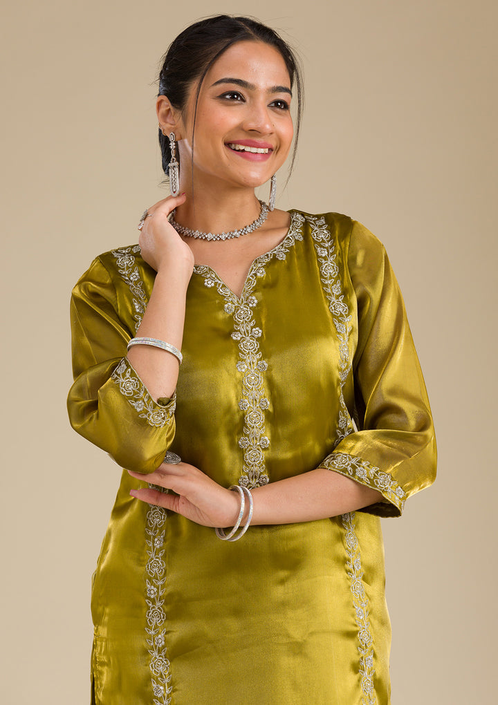 Mehendi Zariwork Crepe Readymade Salwar Suit