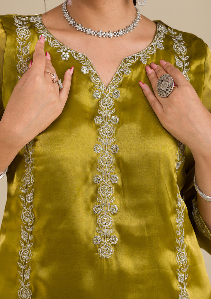 Mehendi Zariwork Crepe Readymade Salwar Suit