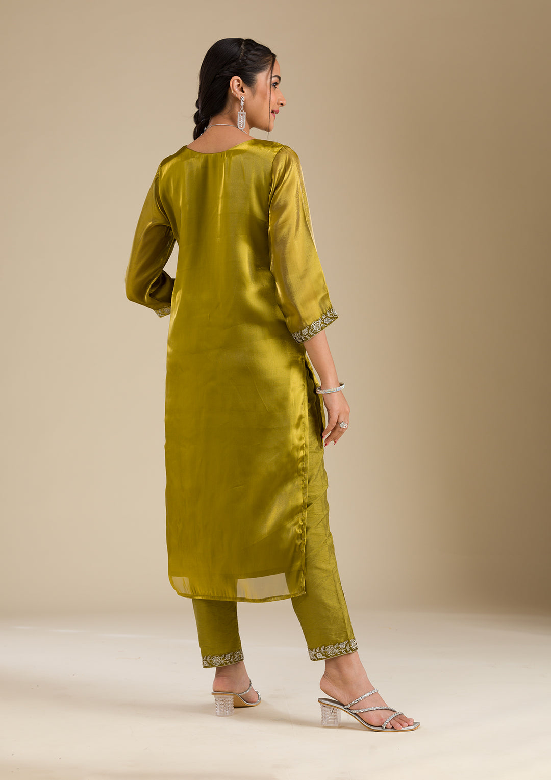 Mehendi Zariwork Crepe Readymade Salwar Suit