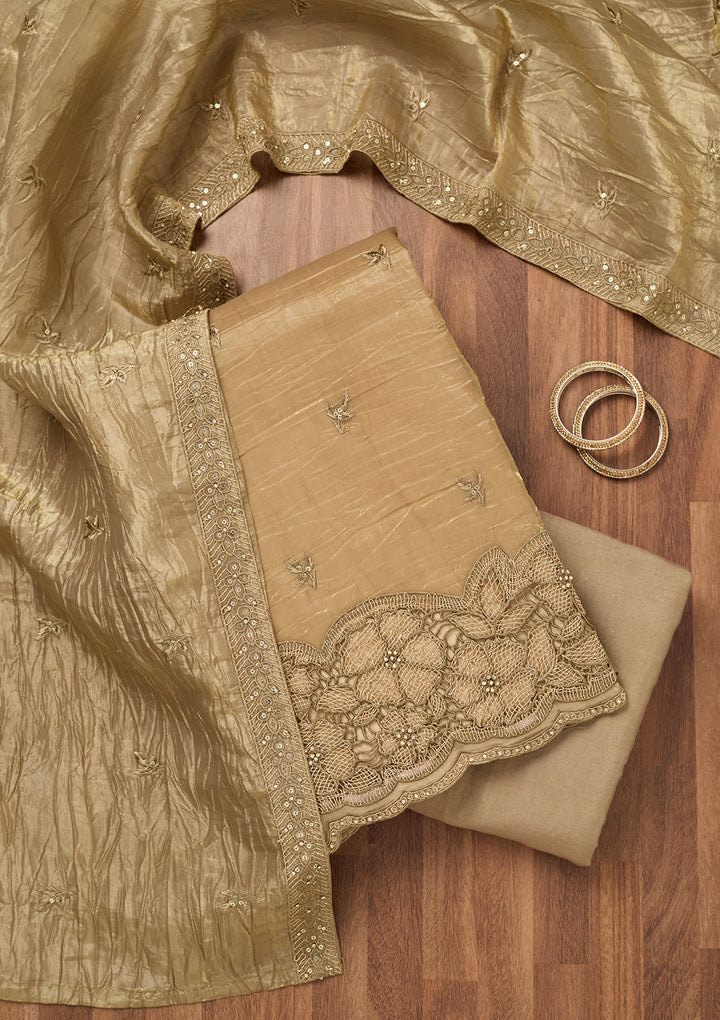 Mehendi Zariwork Semi Crepe Unstitched Salwar Suit