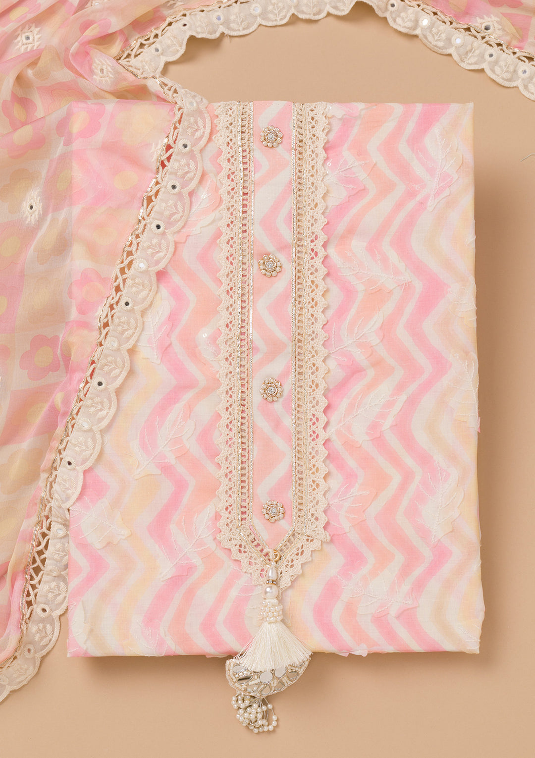 Multi Threadwork Cotton Unstitched Salwar Suit