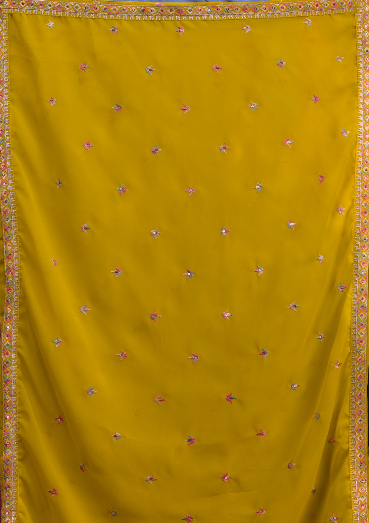 Mustard Kashmiri Threadwork Georgette Readymade Salwar Suit