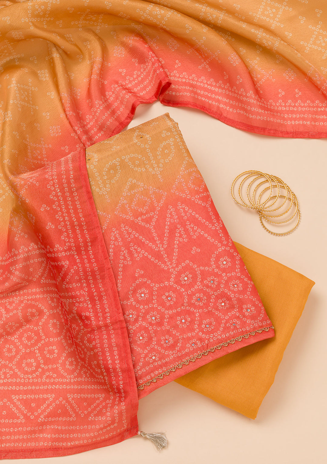 Mustard Mirrorwork Tissue Unstitched Salwar Suit