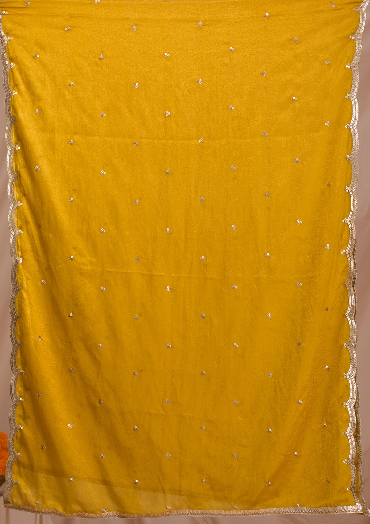 Mustard Printed Semi Crepe Readymade Sharara Suit