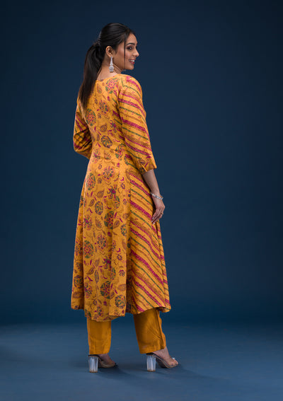 Mustard Printed Semi Crepe Readymade Salwar Suit