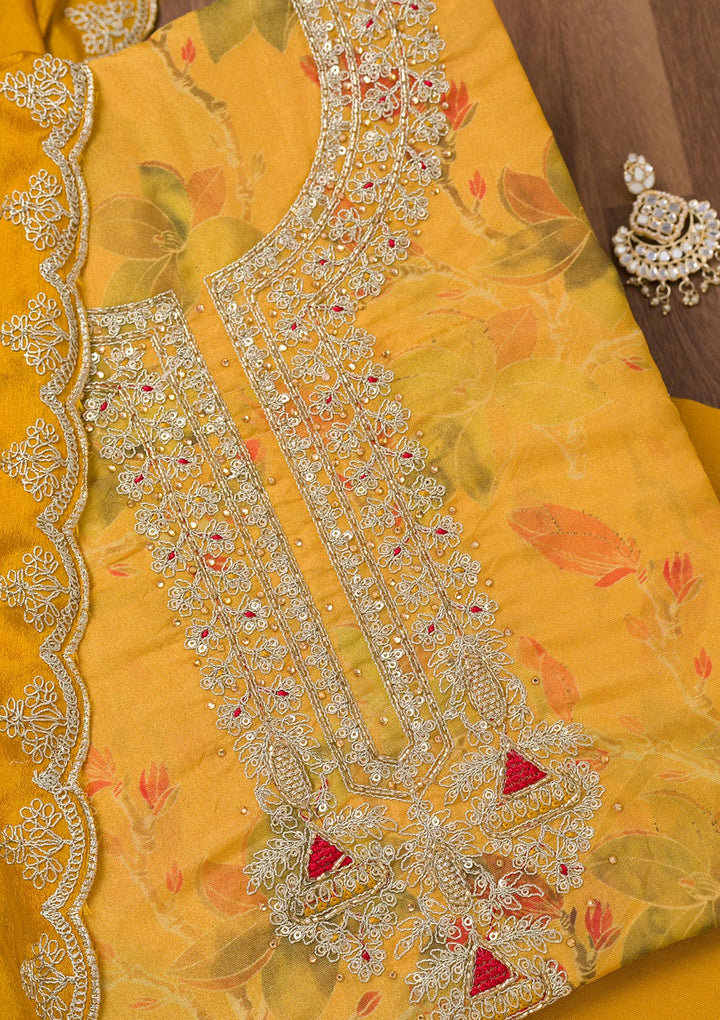 Mustard Printed Tissue Unstitched Salwar Suit