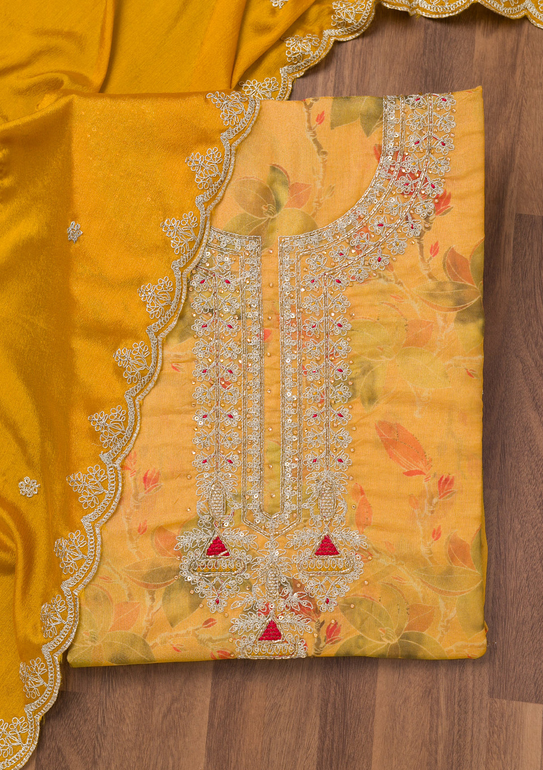 Mustard Printed Tissue Unstitched Salwar Suit