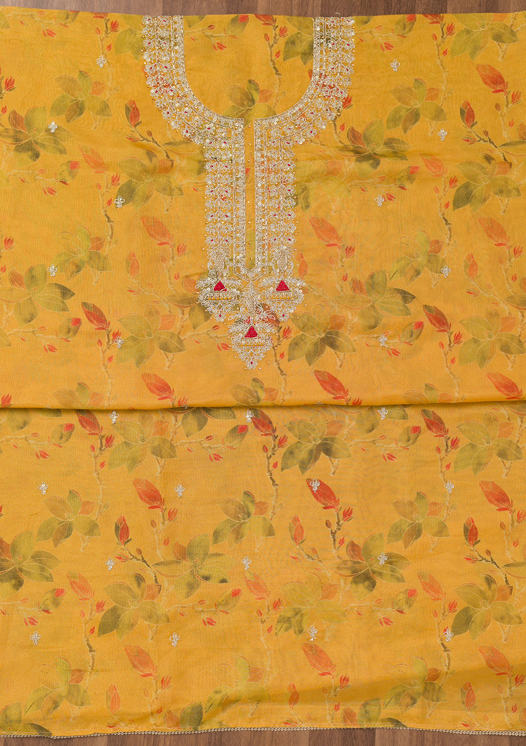 Mustard Printed Tissue Unstitched Salwar Suit