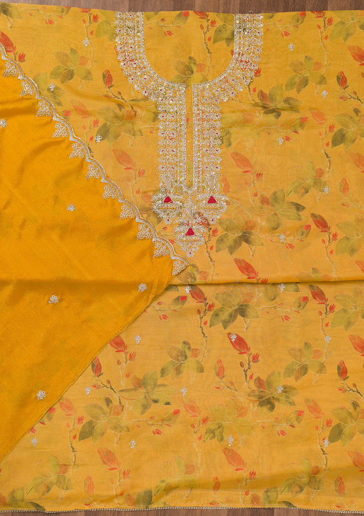 Mustard Printed Tissue Unstitched Salwar Suit