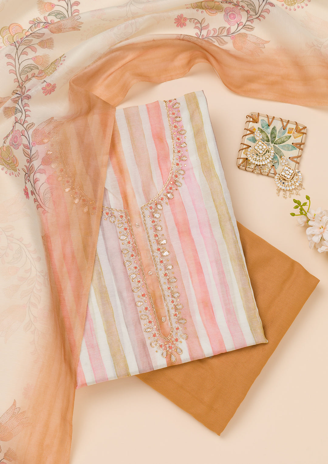 Mustard Printed Tissue Unstitched Salwar Suit