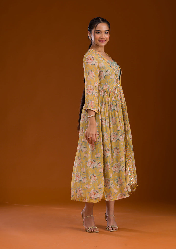 Mustard Threadwork Chiffon Readymade Salwar Suit