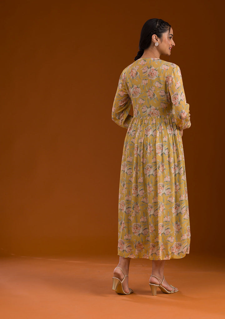 Mustard Threadwork Chiffon Readymade Salwar Suit