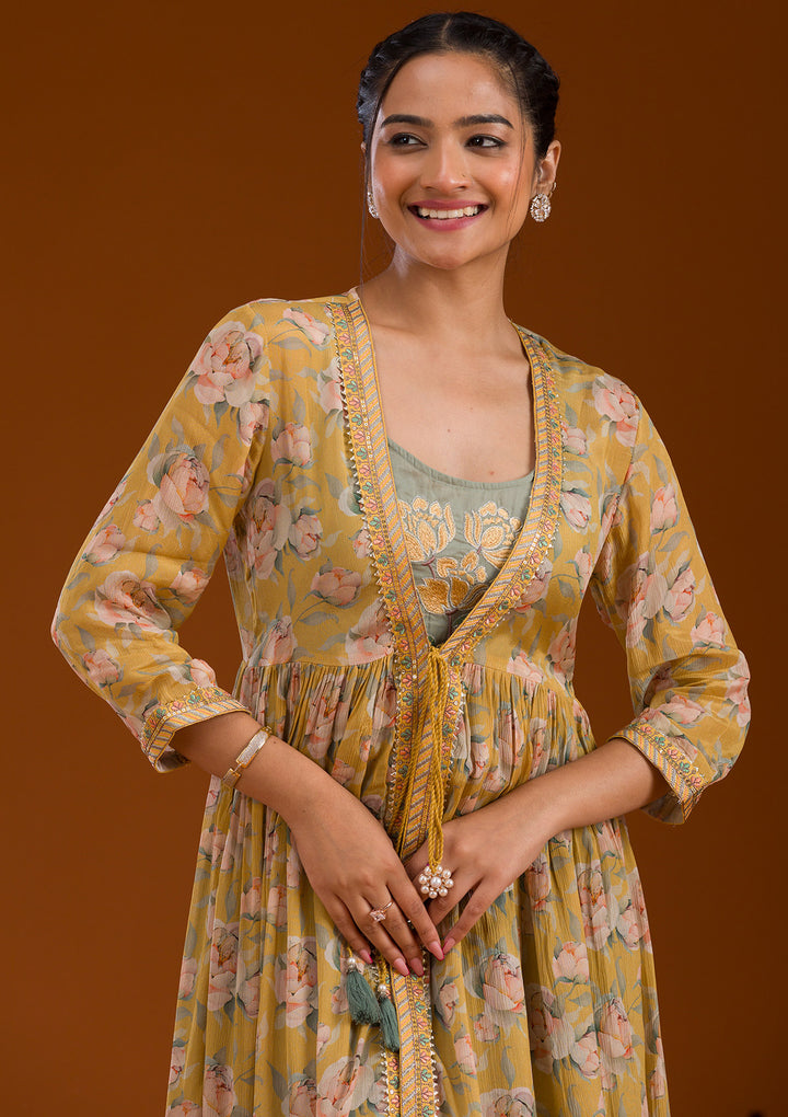 Mustard Threadwork Chiffon Readymade Salwar Suit