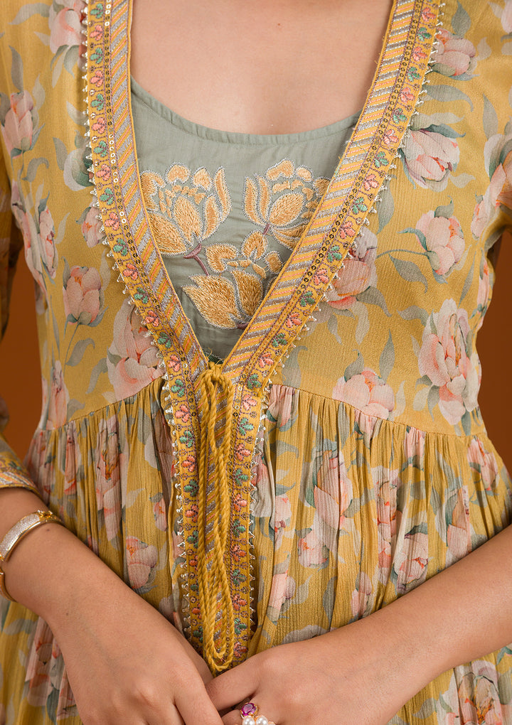 Mustard Threadwork Chiffon Readymade Salwar Suit