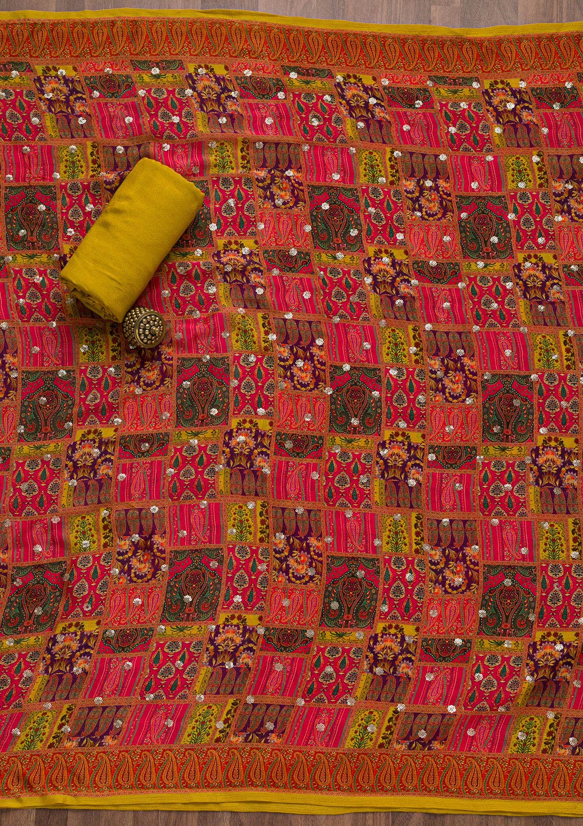 Mustard Zariwork Banarasi Unstitched Salwar Suit