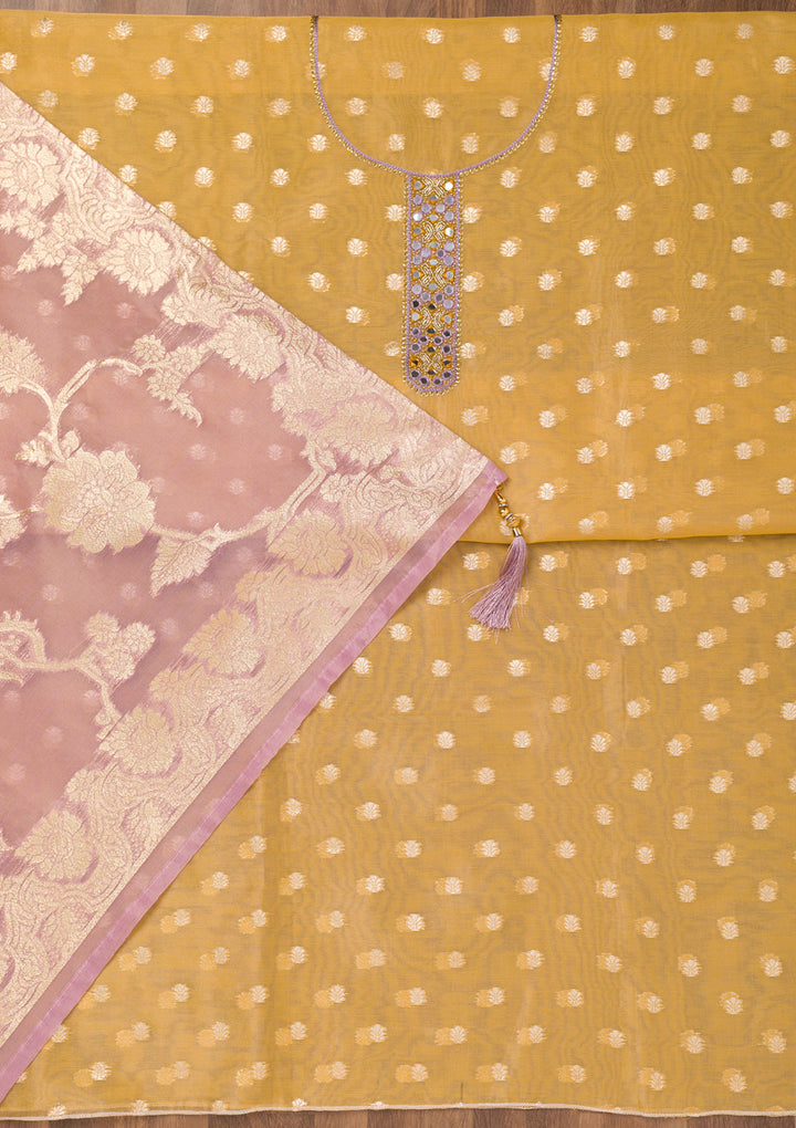 Mustard Zariwork Banarasi Unstitched Salwar Suit