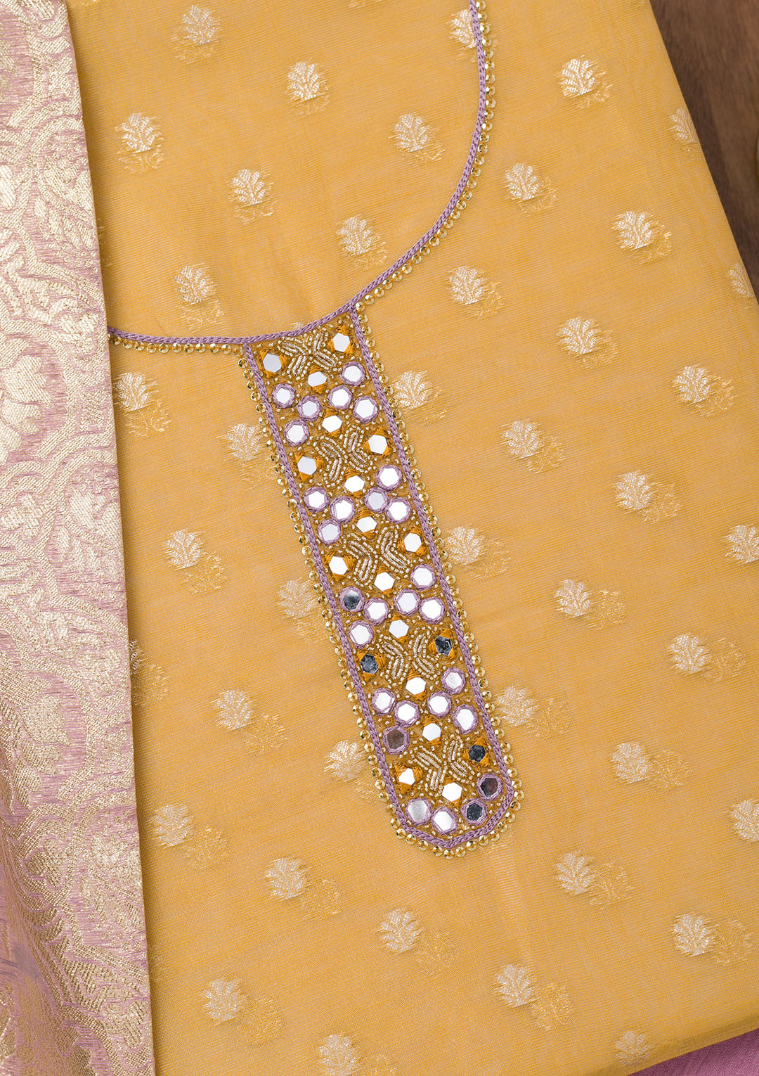 Mustard Zariwork Banarasi Unstitched Salwar Suit