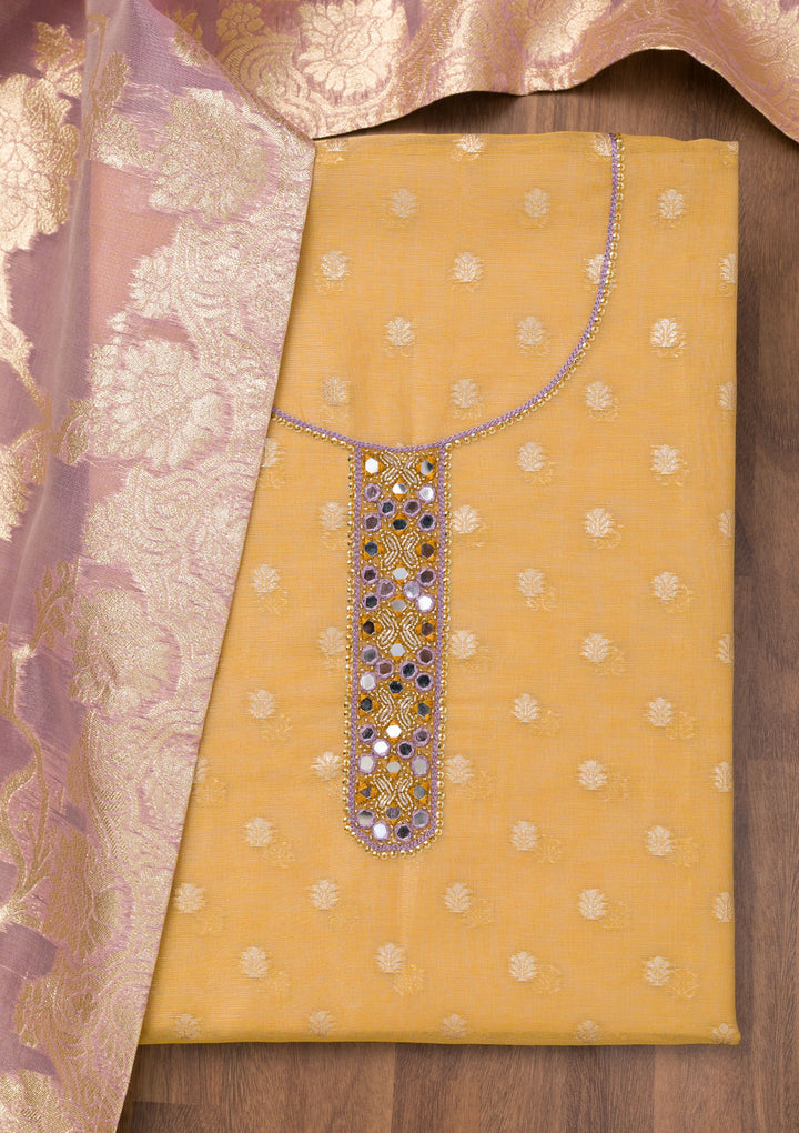 Mustard Zariwork Banarasi Unstitched Salwar Suit