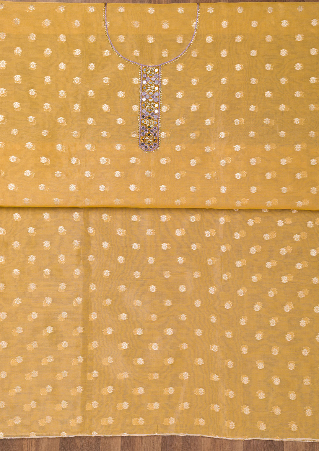 Mustard Zariwork Banarasi Unstitched Salwar Suit