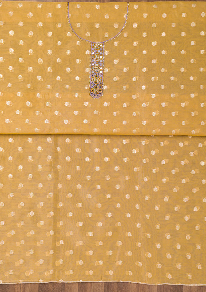 Mustard Zariwork Banarasi Unstitched Salwar Suit