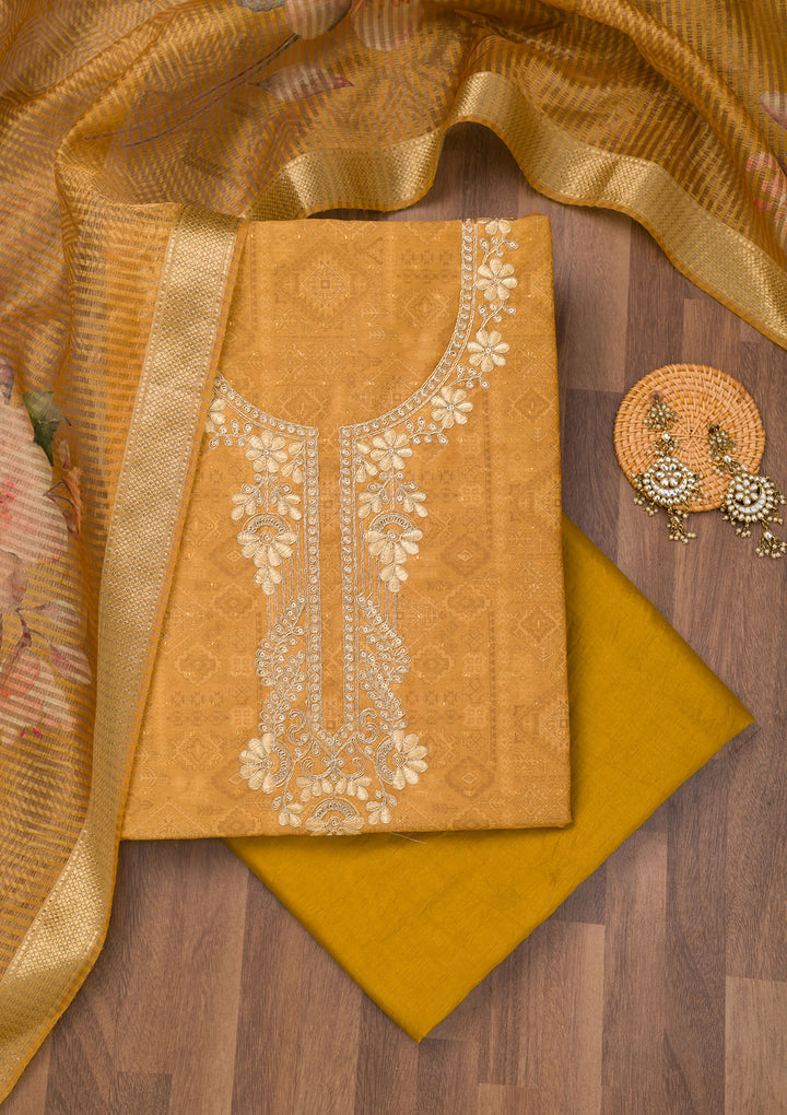 Mustard Zariwork Cotton Unstitched Salwar Suit