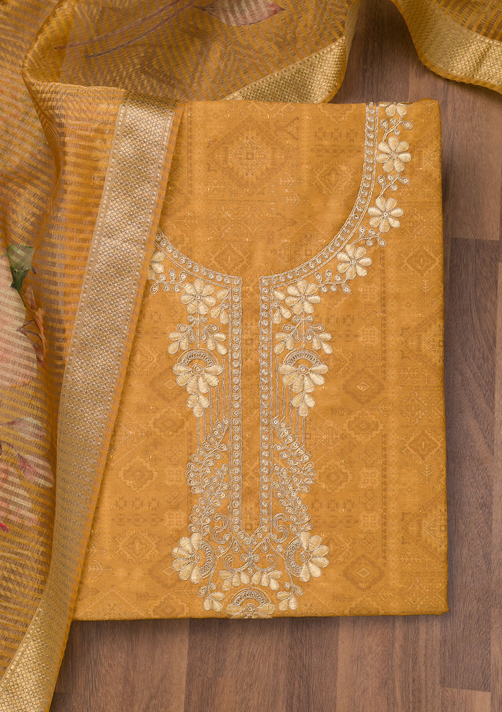 Mustard Zariwork Cotton Unstitched Salwar Suit