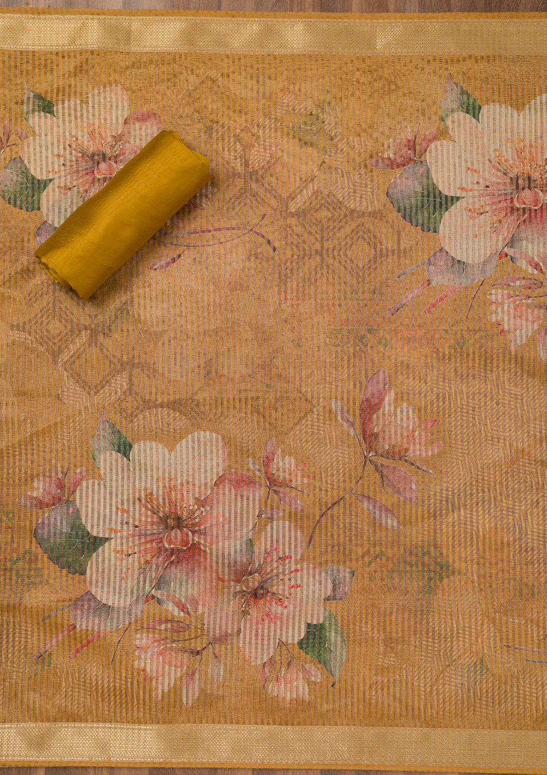 Mustard Zariwork Cotton Unstitched Salwar Suit