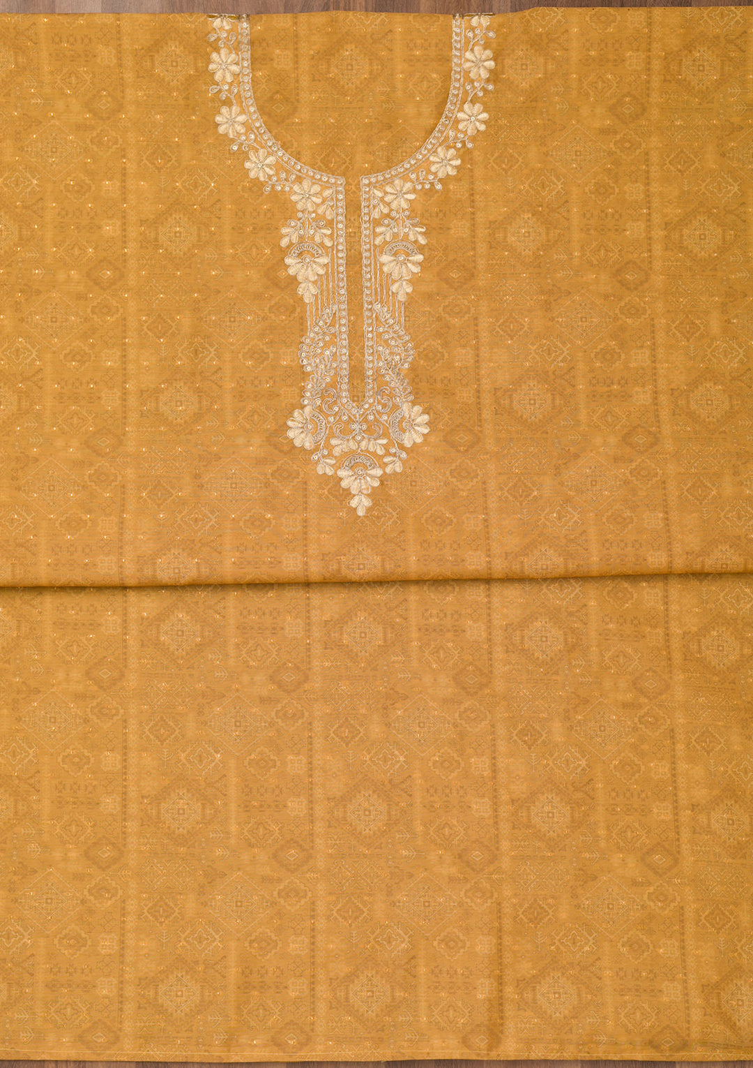 Mustard Zariwork Cotton Unstitched Salwar Suit