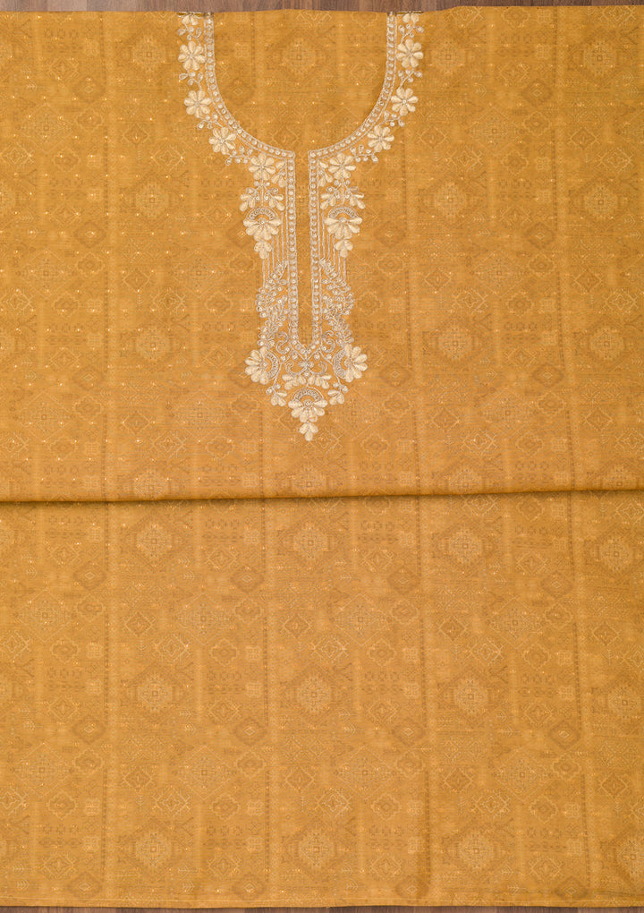 Mustard Zariwork Cotton Unstitched Salwar Suit