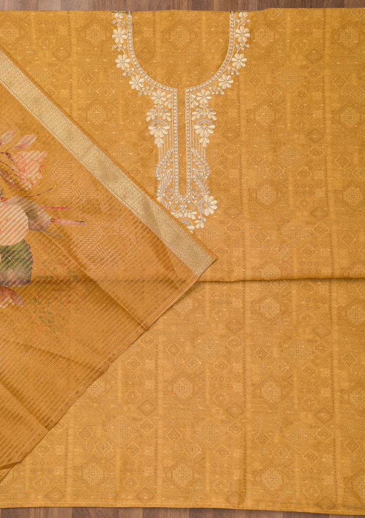 Mustard Zariwork Cotton Unstitched Salwar Suit
