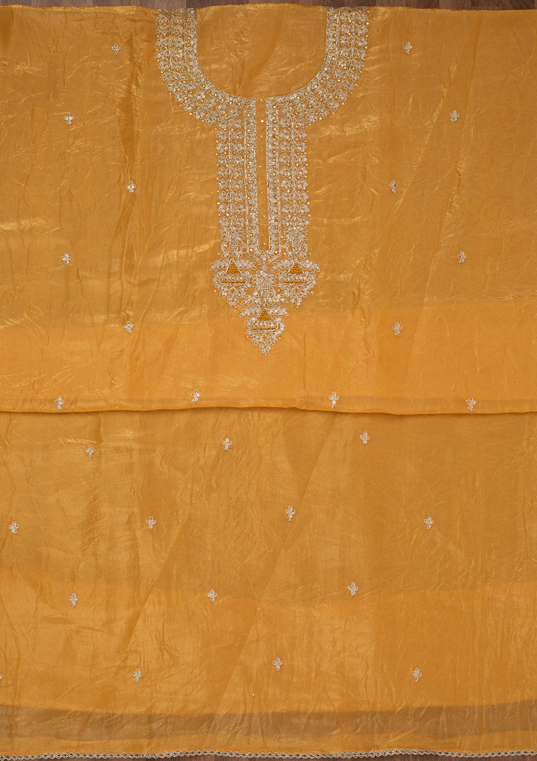 Mustard Zariwork Tissue Unstitched Salwar Suit