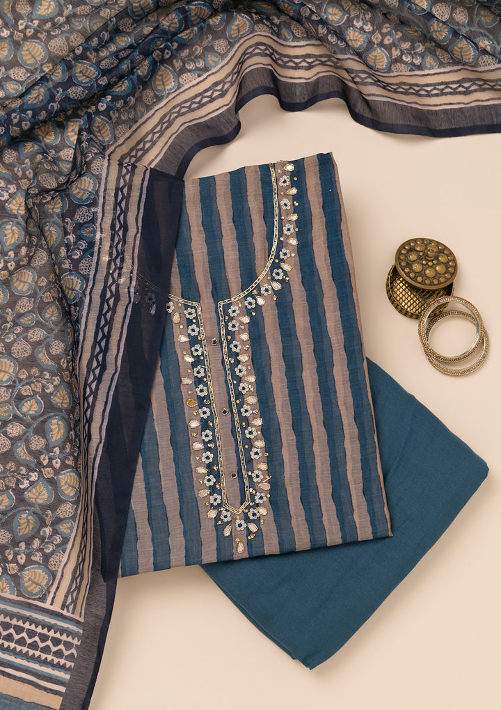 Navy Blue Printed Tissue Unstitched Salwar Suit