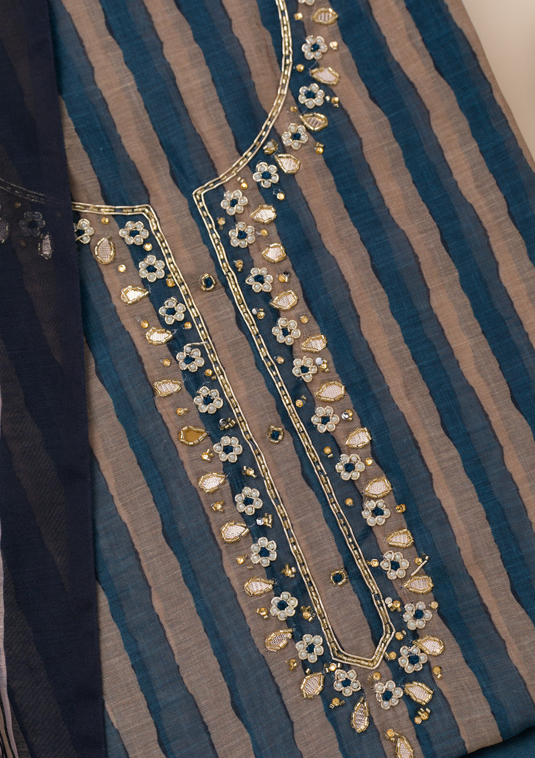 Navy Blue Printed Tissue Unstitched Salwar Suit