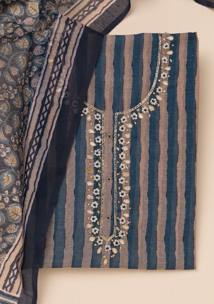 Navy Blue Printed Tissue Unstitched Salwar Suit