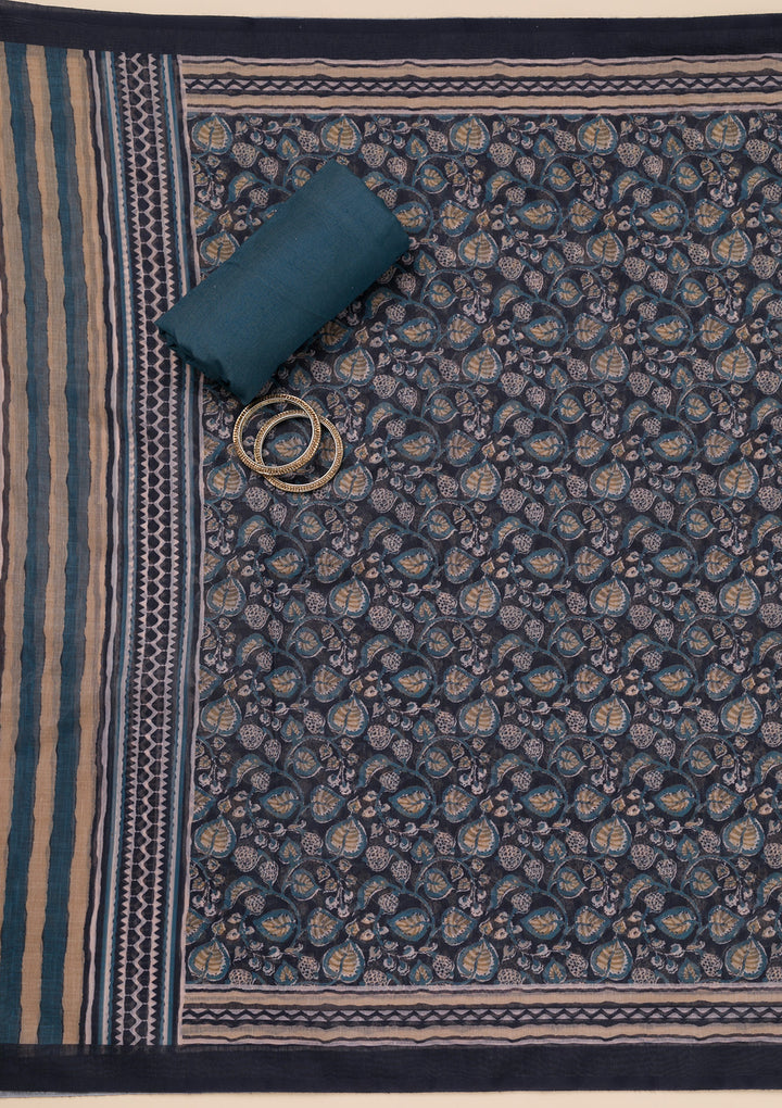 Navy Blue Printed Tissue Unstitched Salwar Suit