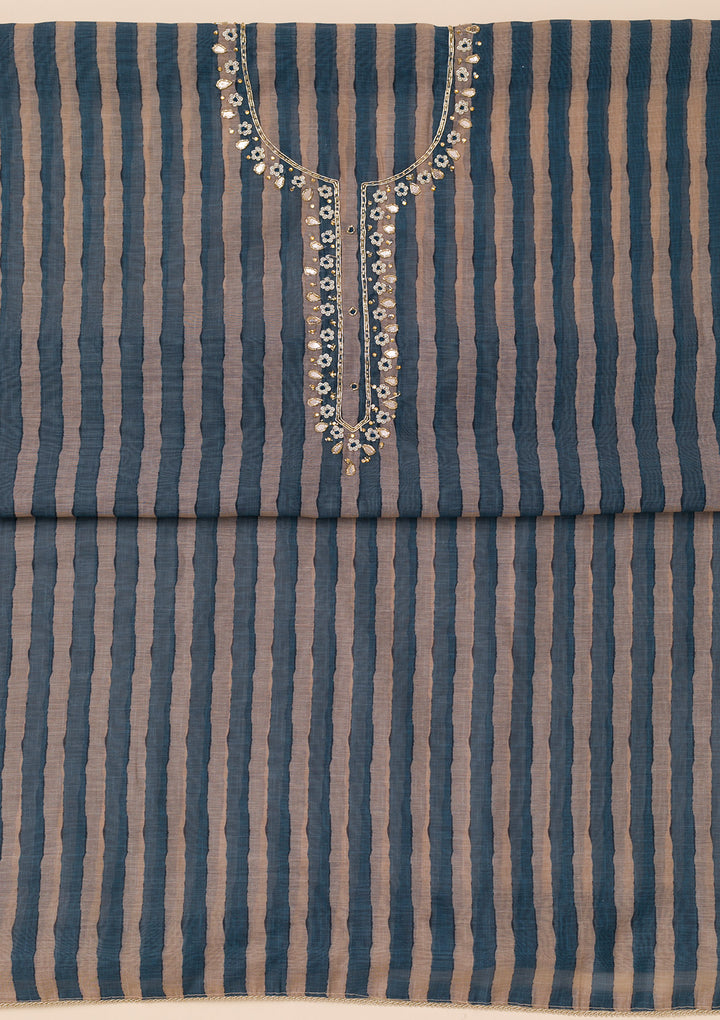 Navy Blue Printed Tissue Unstitched Salwar Suit