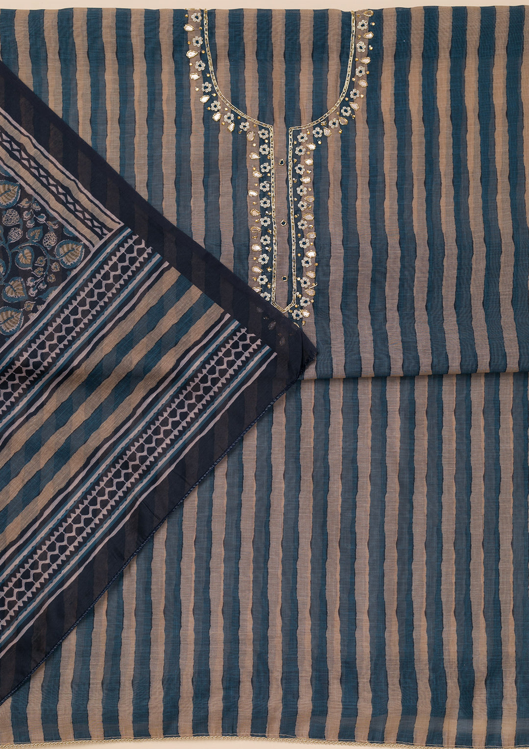 Navy Blue Printed Tissue Unstitched Salwar Suit