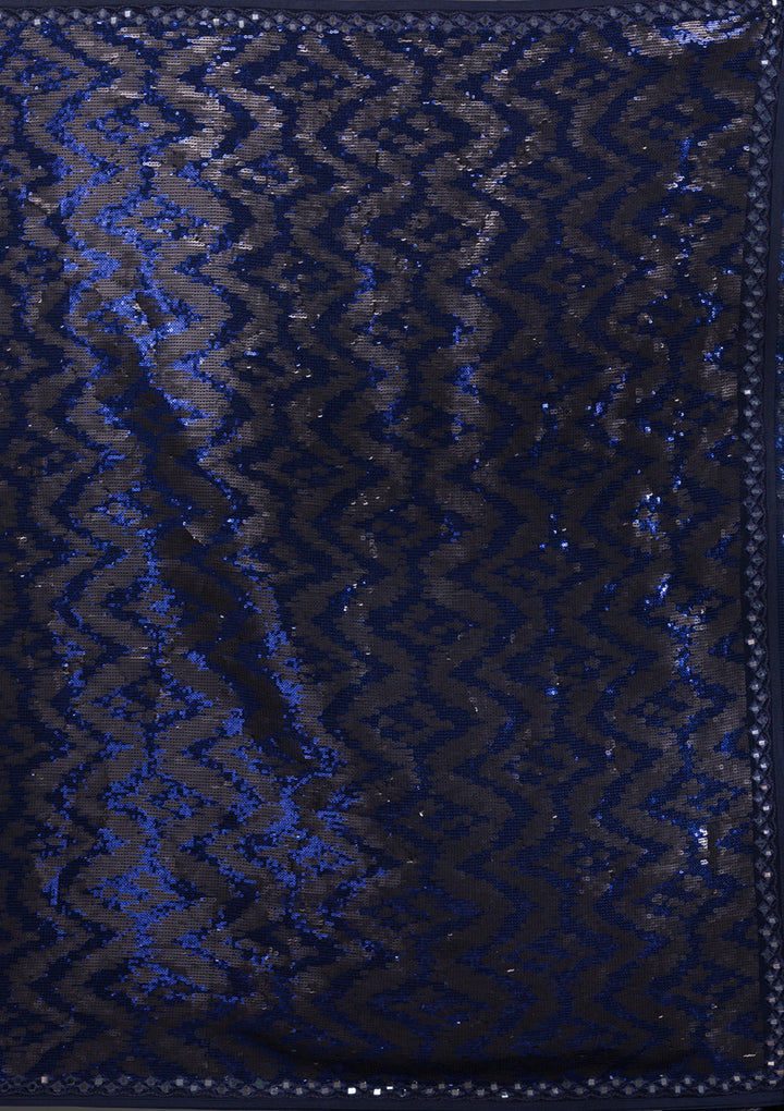 Navy Blue Sequins Georgette Saree