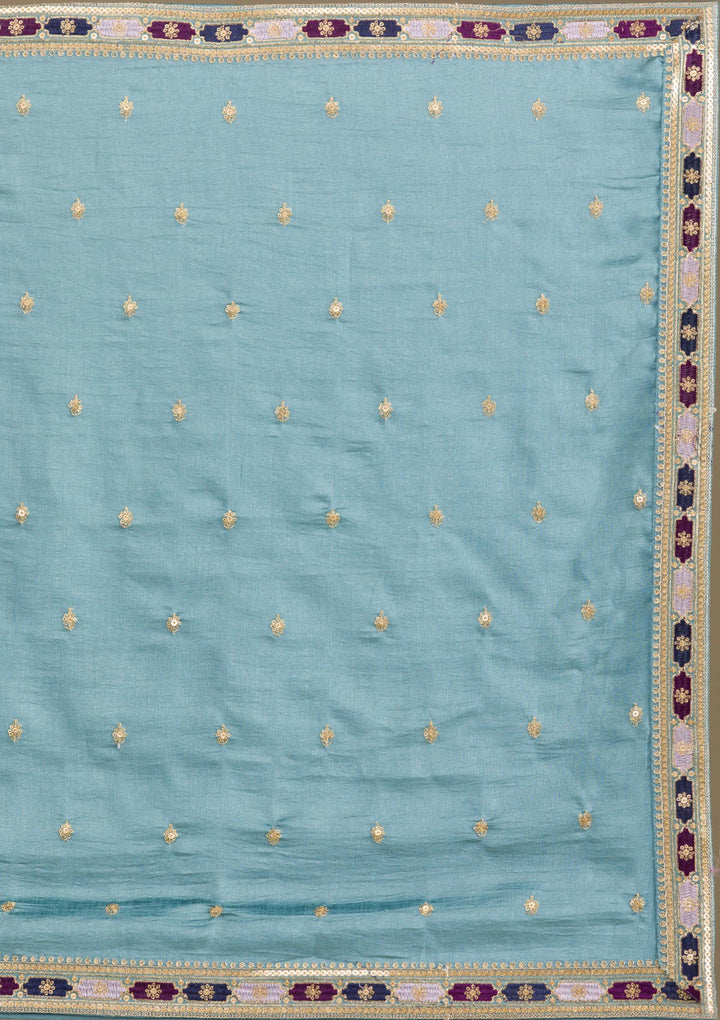 Navy Blue Zariwork Art Silk Readymade Salwar Suit