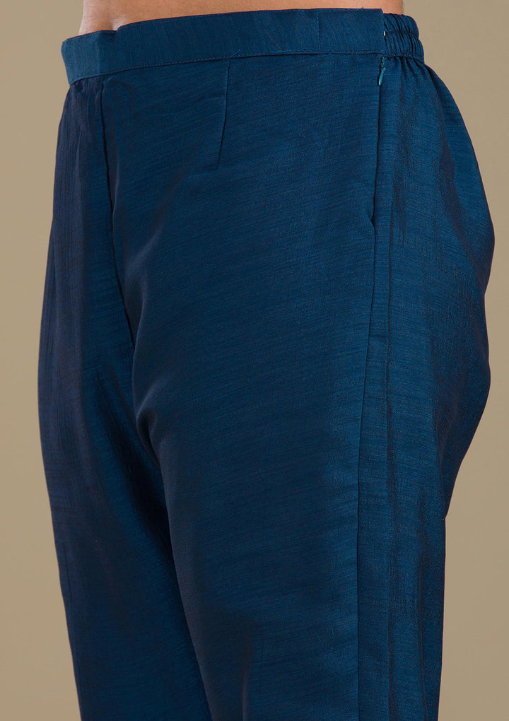 Navy Blue Zariwork Art Silk Readymade Salwar Suit