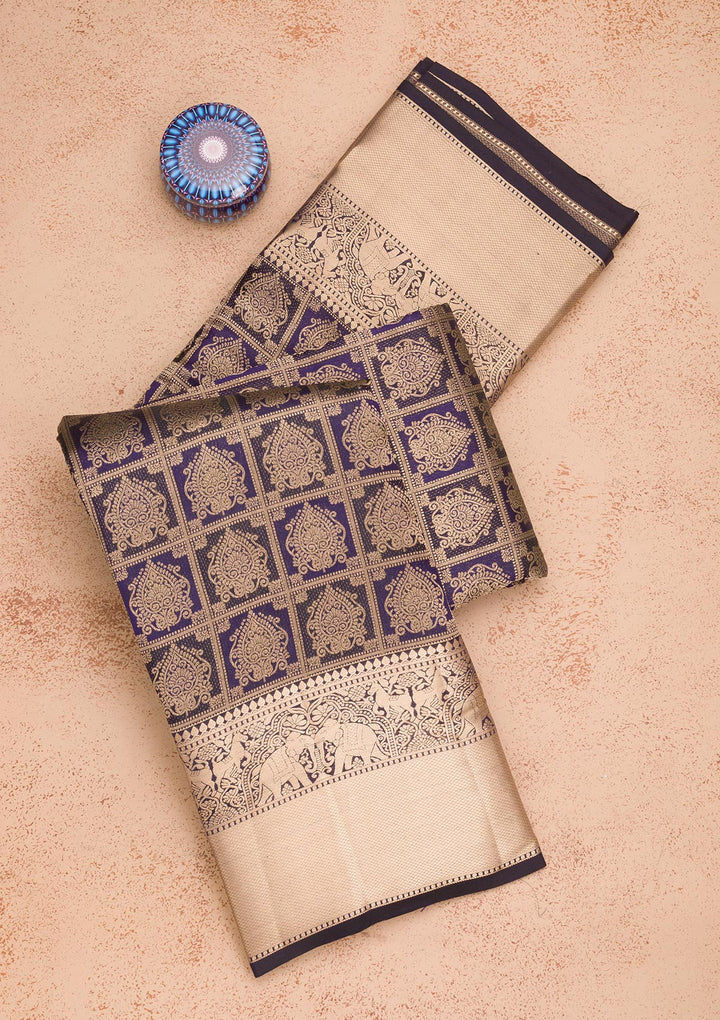 Navy Blue Zariwork Pure Silk Saree