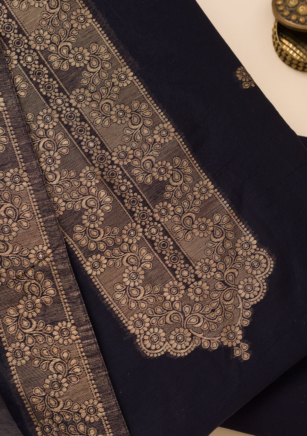 Navy Blue Zariwork Soft Silk Unstitched Salwar Suit