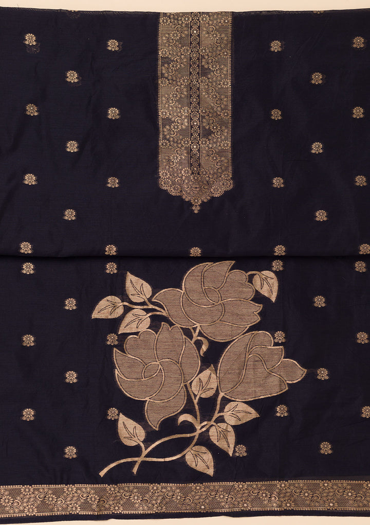 Navy Blue Zariwork Soft Silk Unstitched Salwar Suit
