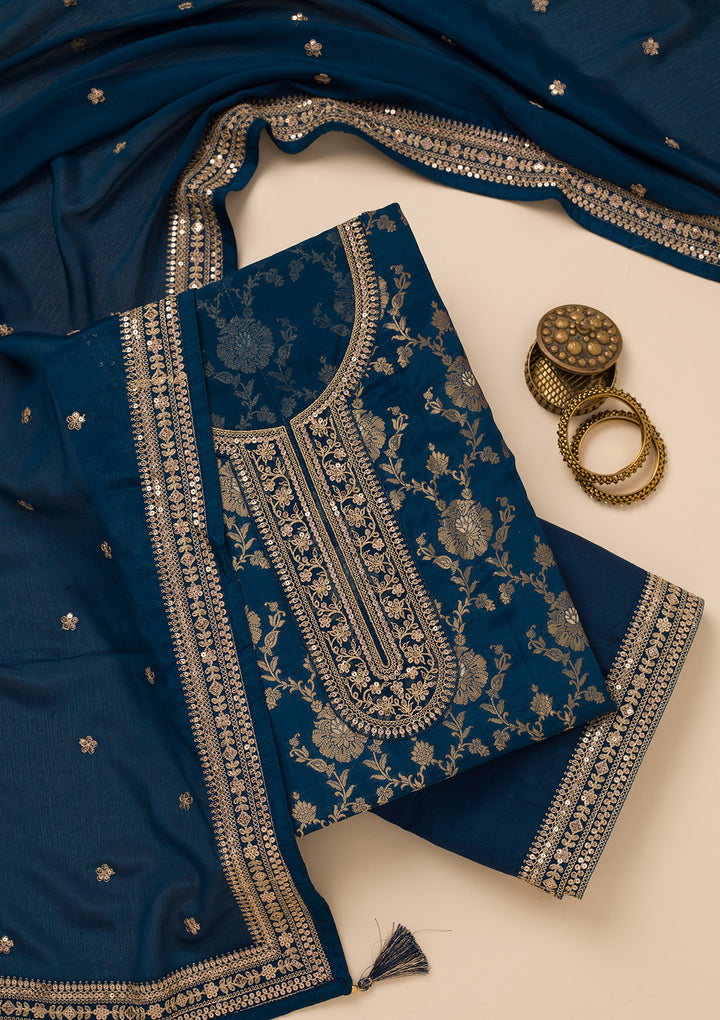 Navy Blue Zariwork Tissue Unstitched Salwar Suit