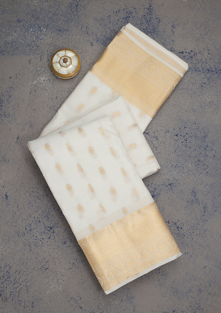 Off White Zariwork Pure Silk Saree